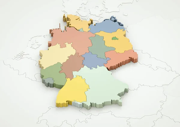 ドイツと連邦政府と近隣諸国をレンダリングします 各州は染色され — ストック写真
