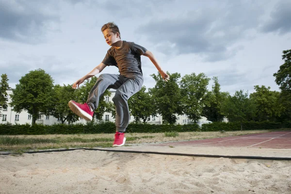 Side View Full Length Shot Male Young Teenager Frozen While — Fotografia de Stock