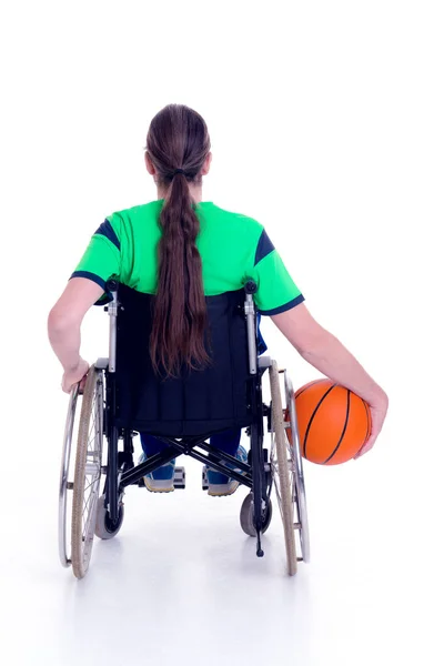 Jeune Homme Handicapé Fauteuil Roulant Fait Sport Avec Balle — Photo