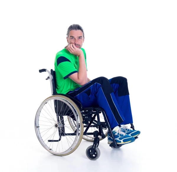 Mladý Muž Invalidním Vozíku Před Bílým Pozadím Smutný — Stock fotografie