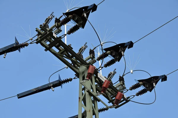 Power Poles High Voltage Blue Sky — Stock Photo, Image