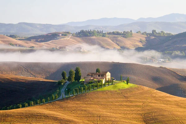 Bella Vista Sulla Toscana Nella Nebbia Mattutina — Foto Stock