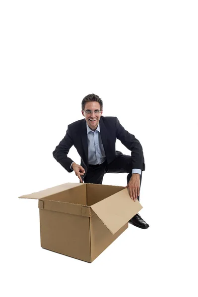 Homem Negócios Com Uma Caixa — Fotografia de Stock