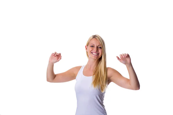 Blonde Shows Very Strong — Stock Photo, Image