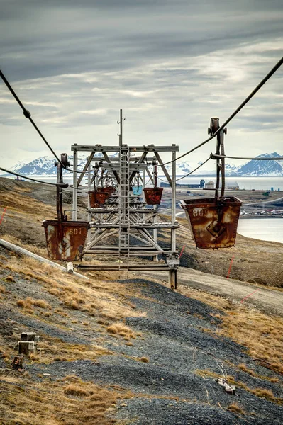 Vecchia Funivia Trasporto Del Carbone Longyearbyen Svalbard Norvegia Hdr Foto — Foto Stock