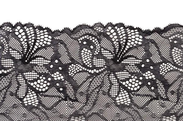 Fekete Finom Csipke Virágos Textúra Fehér Háttér Puha Árnyék — Stock Fotó