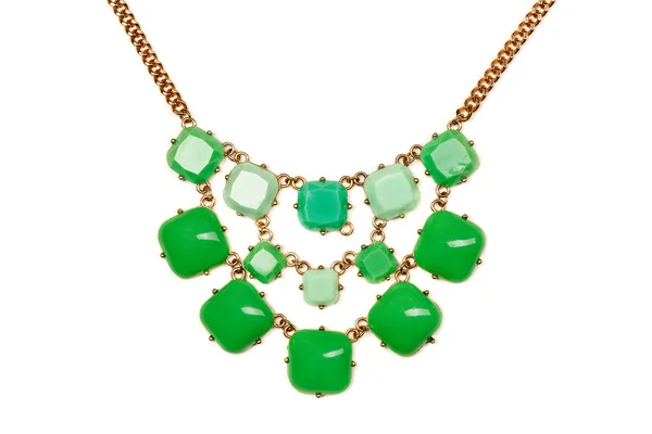 Ketting Met Groene Stenen Isolaat Wit — Stockfoto