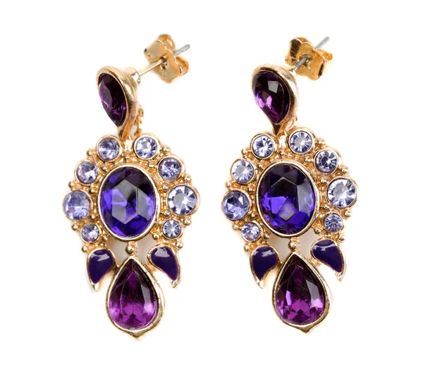 Pair Earrings Blue Purple Stones Isolate White — Stock Photo, Image