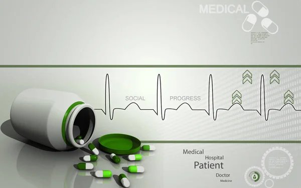 カラー背景にカプセルボトルのデジタルイラスト — ストック写真