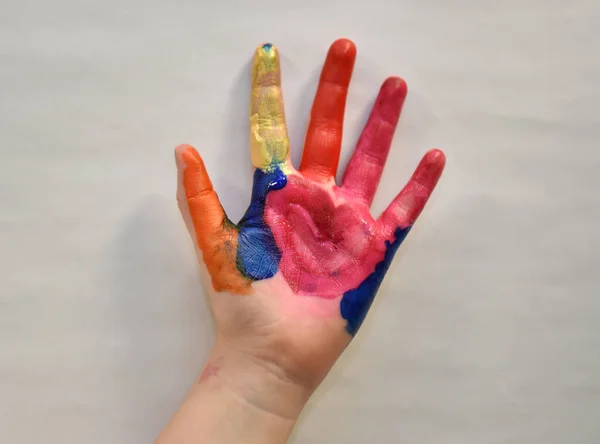 Hand Geschilderd Met Kleurrijke Verf Witte Achtergrond — Stockfoto