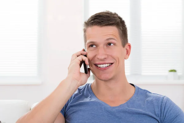 Portrait Young Happy Man Talking Mobile Phone Stock Picture