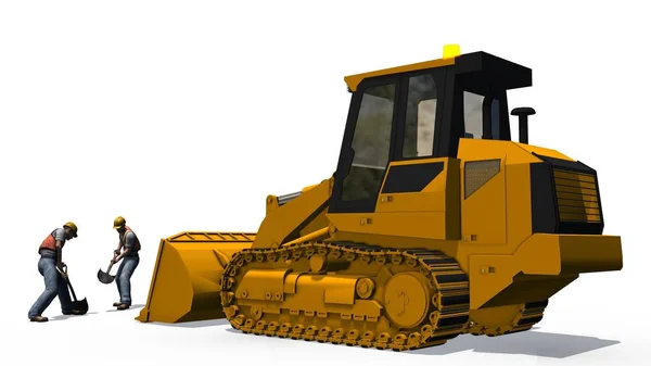 Wheel Loaders Bulldozers Construction Workers Isolated White Background — Stock Photo, Image