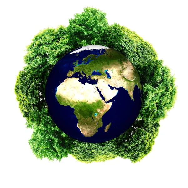 Ökologie Planet Mit Umgebenden Bäumen Eco Earth Elemente Dieses Von — Stockfoto