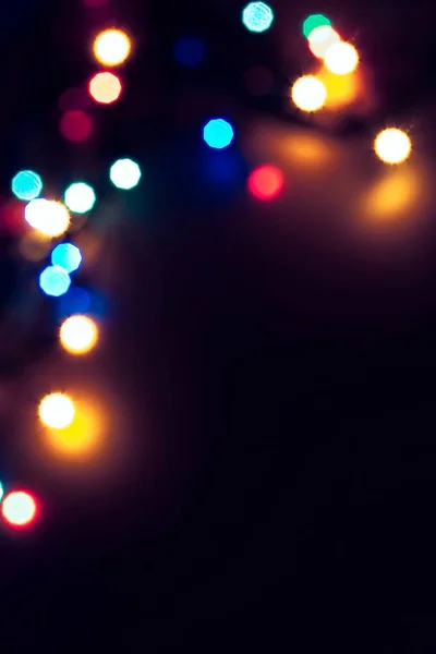 Kerstverlichting Defocused Zwarte Achtergrond — Stockfoto