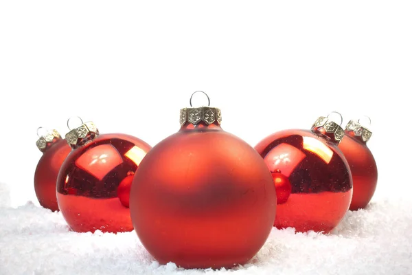 Close Christmas Decoration Balls White Background Empty Space Text — Stock Photo, Image