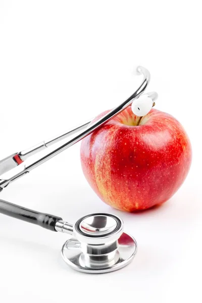 Detalle Estoscopía Médica Manzana Roja Fondo Blanco — Foto de Stock