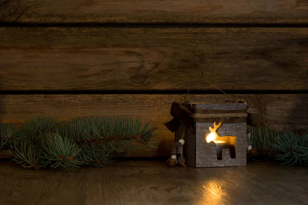 Різдвяна Прикраса Дерев Яній Тарілці Свічкою — стокове фото