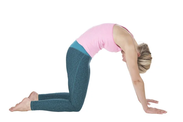 Yoga Image Serie Majariasana Mujer Sobre Fondo Blanco — Foto de Stock