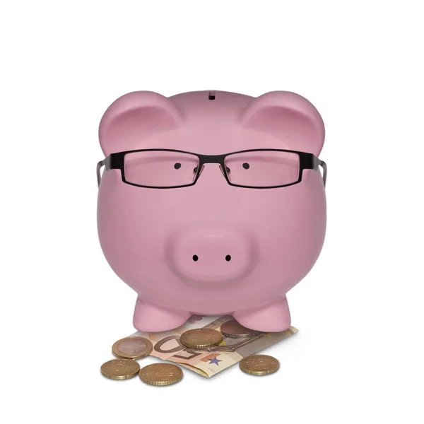 Gerente Piggy Banco Com Dinheiro Isolado Fundo Branco — Fotografia de Stock