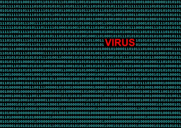 Números Azules Cero Uno Fondo Negro Con Virus Palabra Roja — Foto de Stock