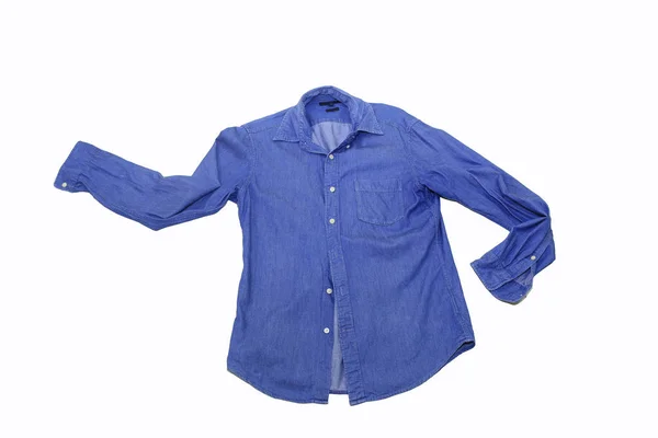 Blauw Jean Shirt Geïsoleerd Witte Achtergrond — Stockfoto