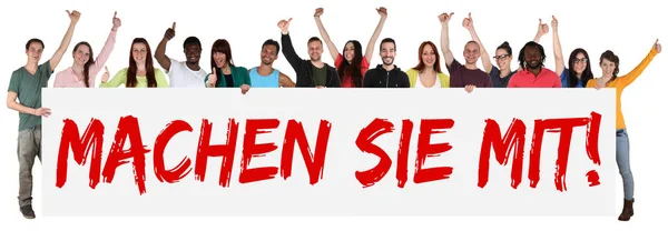 Join Multicultural Group Young People People Holding Sign Clipping Path — Stock Photo, Image