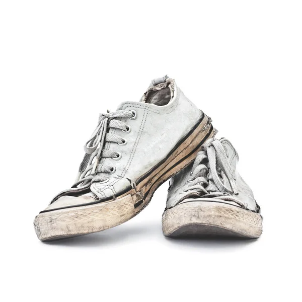 Oude Witte Sneakers Witte Achtergrond — Stockfoto