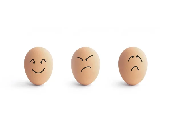 Verschiedene Emotionen Von Eiern Auf Weißem Hintergrund — Stockfoto
