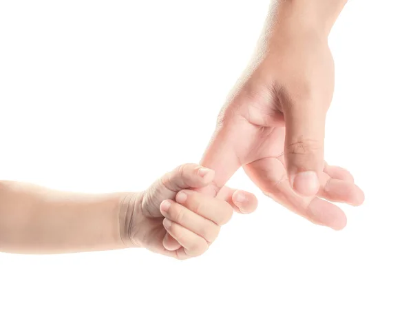 Χέρι Του Παιδιού Και Του Πατέρα Απομονωμένο Λευκό Φόντο — Φωτογραφία Αρχείου