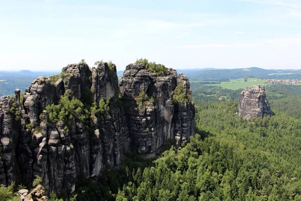 Schrammstein Βράχος Δάσος Elbe Βουνά Ψαμμίτη Saxon Ελβετία — Φωτογραφία Αρχείου