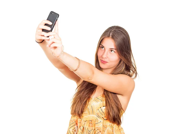 Atractiva Joven Toma Una Selfie — Foto de Stock