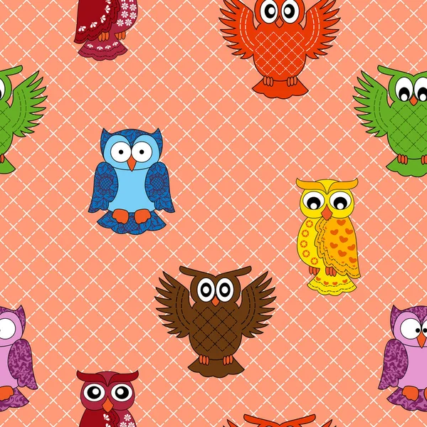 Colourful Owl Seamless Pattern Seamless Background Hand Drawing Cartoon Vector — Stock Photo, Image