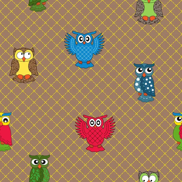 Multicolour Owl Seamless Pattern Seamless Background Hand Drawing Cartoon Vector — Stock Photo, Image