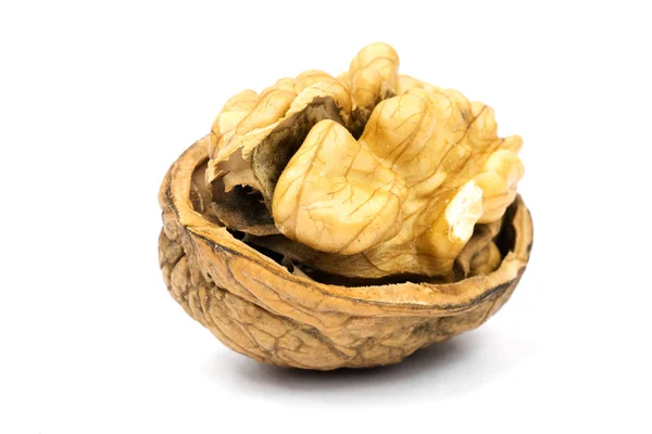 Opened Walnut Close Fruit Bowl White Background — Stock Photo, Image