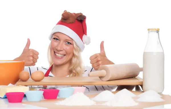 Woman Santa Hat Wants Bake Cookies — Stock Photo, Image