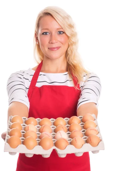 Woman Skirt Carrying Pallet Eggs — Stock Photo, Image