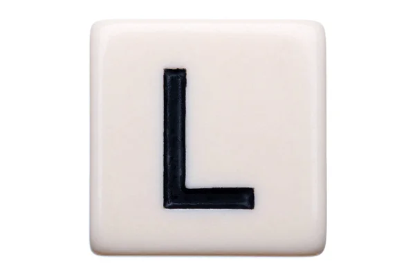 Μια Λήψη Μακροεντολής Ενός Πλακιδίου Παιχνιδιού Γράμμα Λευκό Φόντο — Φωτογραφία Αρχείου