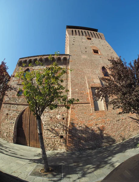Torre Medievale Средневековая Башня Видимая Объективом Рыбьего Глаза Сеттимо Италия — стоковое фото