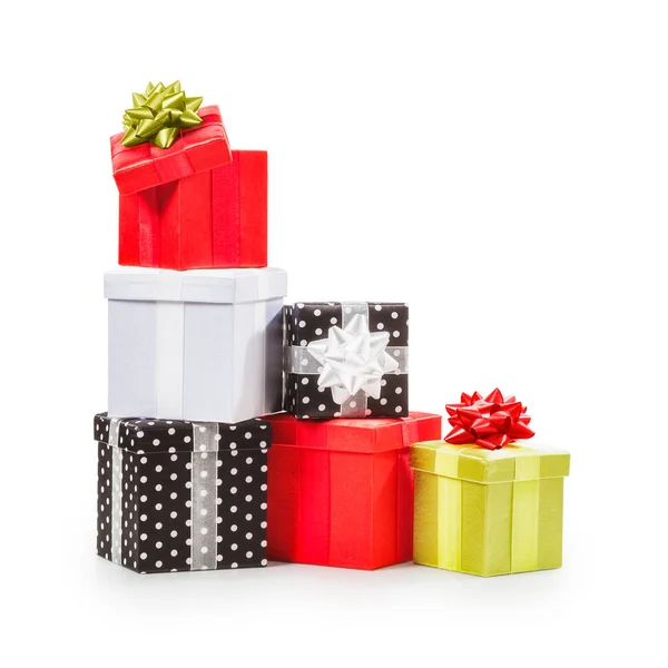 Gestapelte Geschenkboxen Mit Schleife Weihnachtsgeschenk Kruppe Von Objekten Isoliert Auf — Stockfoto