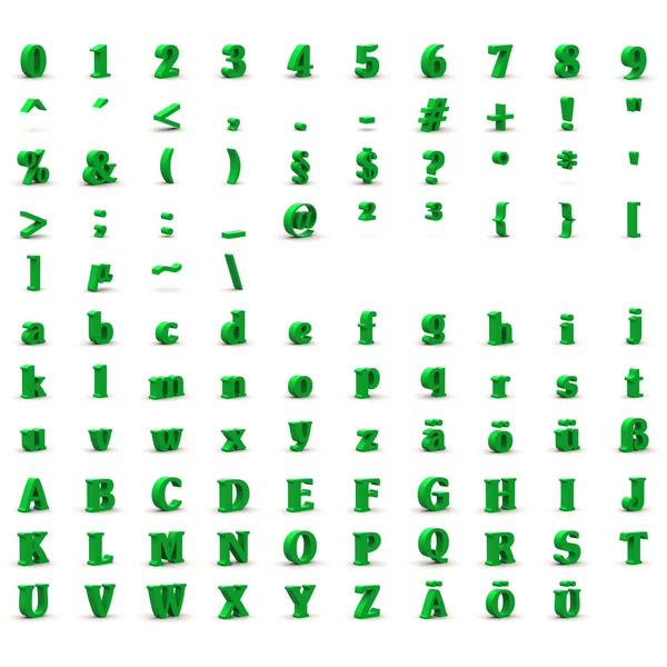 3D个绿色字母和标志 — 图库照片