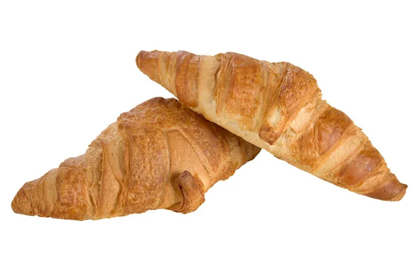 Zoete Croissant Met Chocolade Witte Houten Achtergrond — Stockfoto