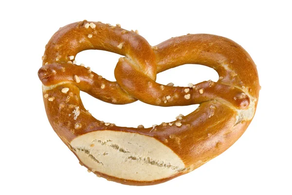 椒盐卷饼 Pretzel 是一种由面团制成的烤面包产品 最常见的形状是结结 背景为白色 — 图库照片