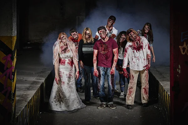 Horror Creepy Halloween Scary Zombie Red Dress — Stock Photo, Image