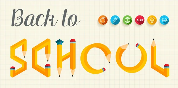 Tillbaka Till Skolan Banner Med Kreativa Bokstäver Penna Form Illustration — Stockfoto