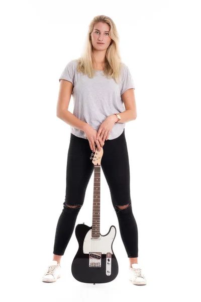 Fille Blonde Avec Guitare Électrique — Photo