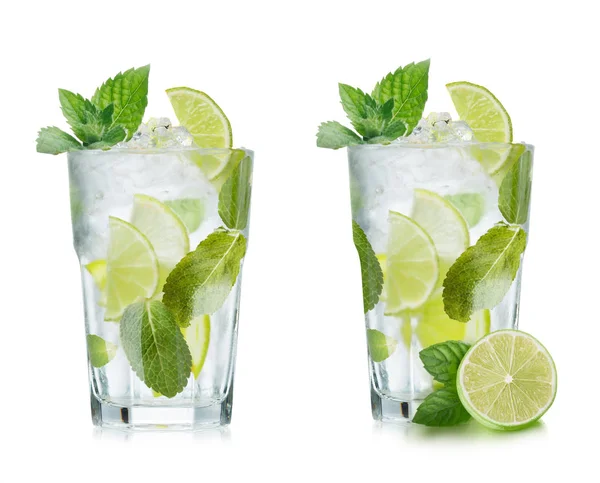 Mojito Koktél Elegáns Highball Pohárban Hideg Frissítő Ital Citrommal Mentával — Stock Fotó