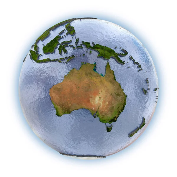 Planet Earth Embossed Continents Country Borders Australia Isolated White Background — Stock Photo, Image