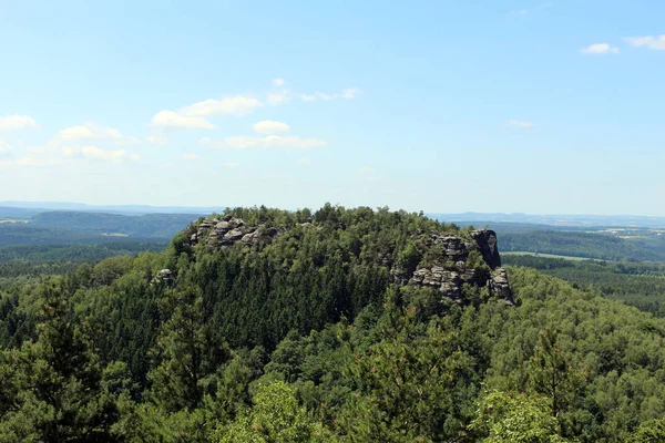 Τοπίο Δάση Και Βουνά Saxon Switzerland Malerweg — Φωτογραφία Αρχείου