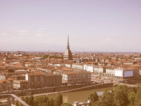 Vintage Keresek Légi Felvétel Város Látható Hegy Torino Olaszország — Stock Fotó