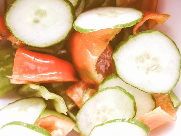 Vintage Look Green Salad Lattuce Vegetables Peppers Pembers —  Fotos de Stock